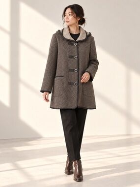 Vintage Niccolini Hooded Wool Blend Coat Taupe Brown Lagenlook Sz 14
